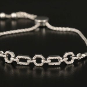 Sterling Diamond Geometric Link Bolo Bracelet